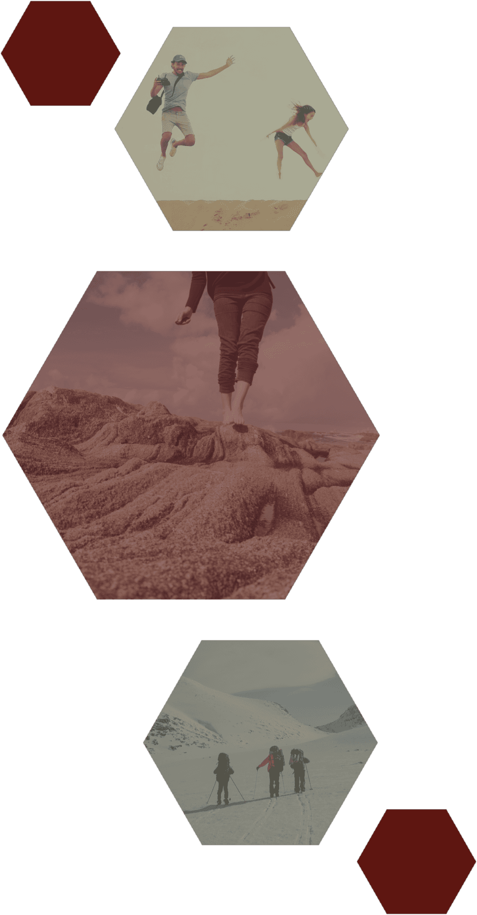 Mood board: hexagonal photo collage of activity, movement, and outdoor life
