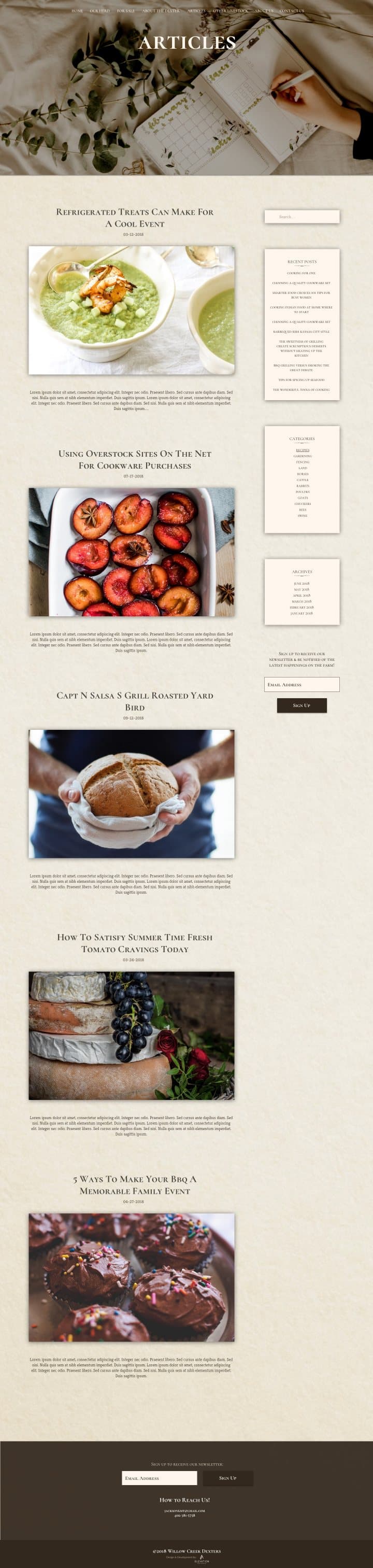 The Willow Creek Dexters blog, a long column of recipe and farmstead articles
